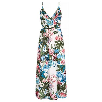 Yumi Multicoloured Tropical Palm Floral Print Maxi Dress